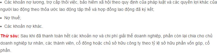 Thông tin về các khoản nợ khi giải thể