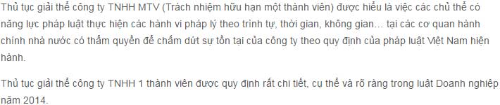 Quy định thủ tục giải thể công ty tnhh 1 thành viên